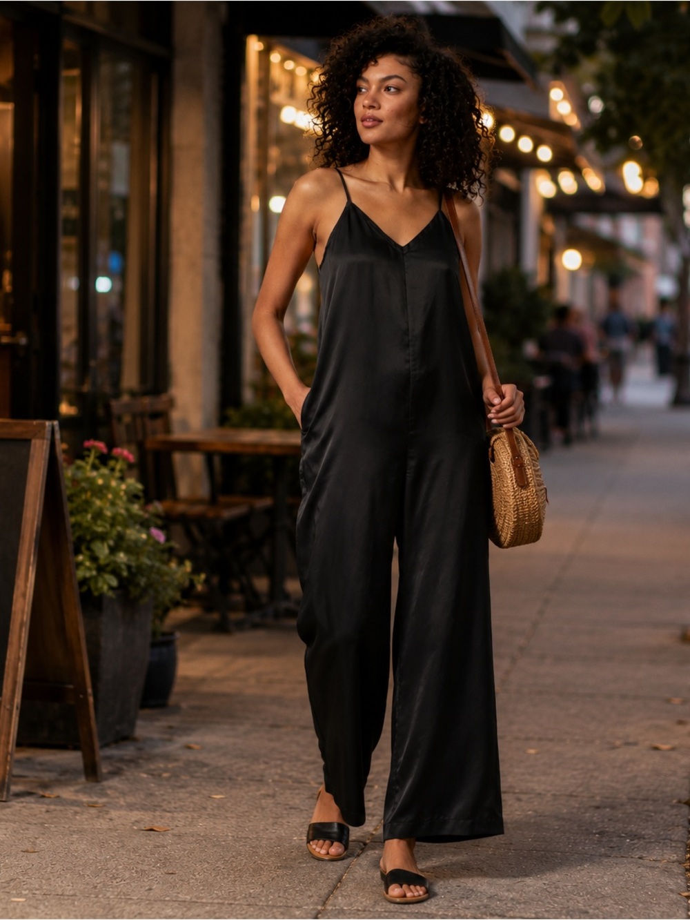 Athleta Black Calm Cool V-Neck Wide-Leg Jumpsuit/Romper Size Small